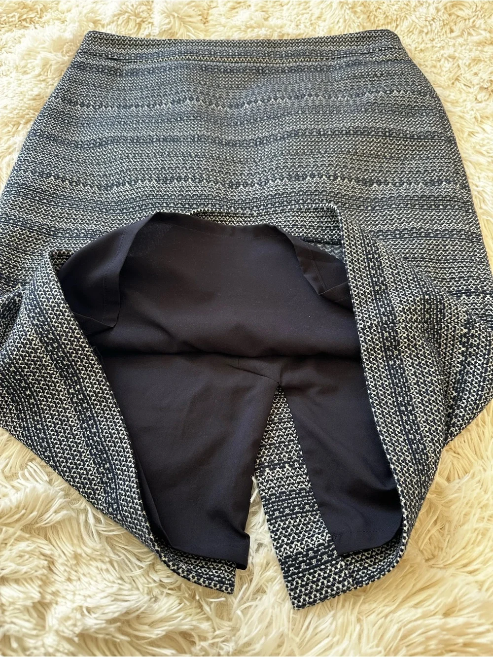 Ann Taylor Pencil Skirt Size 8 Navy White Textured Tweed Career Office Skirt - Picture 5 of 8